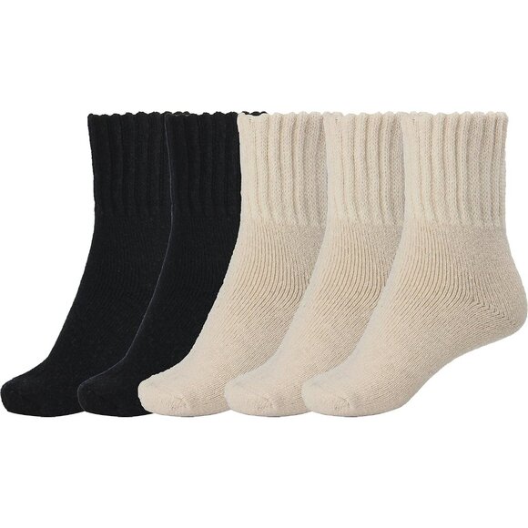BenSorts Women 5 Packs Black Beige Polyester Winter Thick Warm Boots Socks - Picture 1 of 6